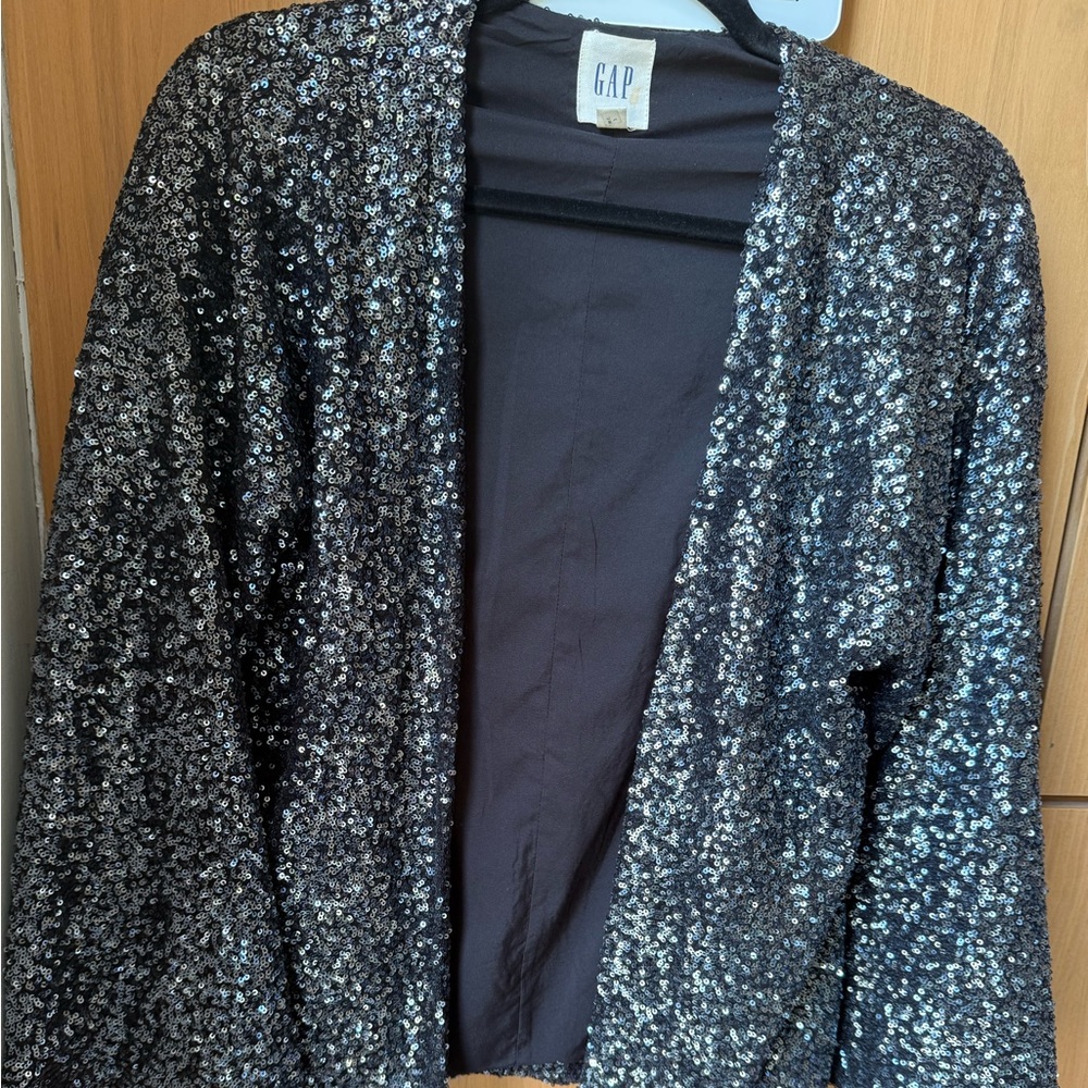 GAP Blue Black Sequin Open Front Kimono - Women's Small